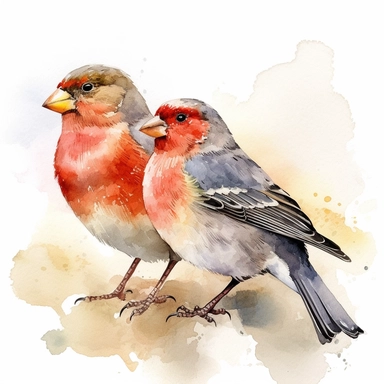 An endearing watercolor Finches bird clipart of Finches bird playing with elements 300DPI