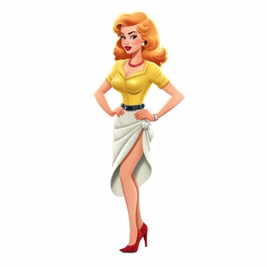 full-body-perspective, 2D thick-lined disney clipart illustration of a blonde-bombshell movie star like the character of Ginger Grant from Gilligan's Island