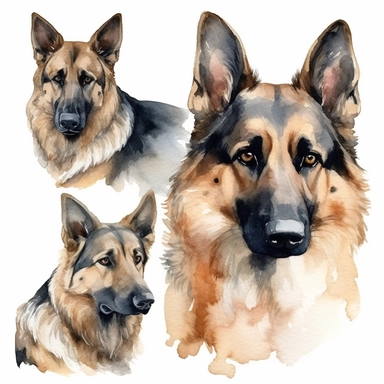 German Shepherd clipart, watercolor
