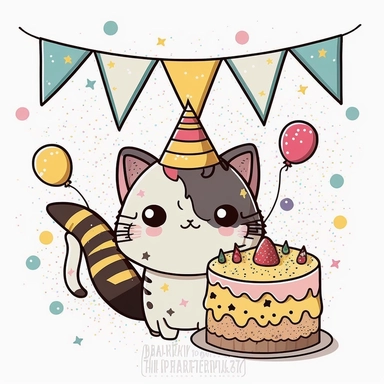 Birthday cat clipart Cute party clip art Kawaii Kitten