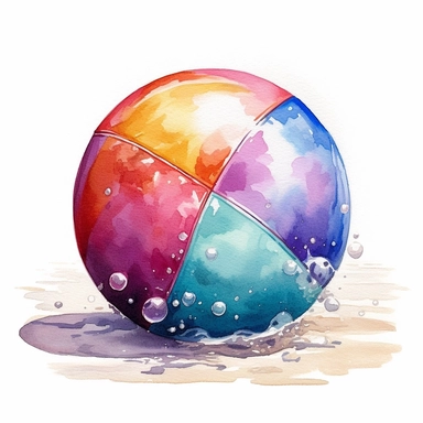 watercolor,clipart, pastel, beach ball , clear outline, on a white background, Magali Villeneuve