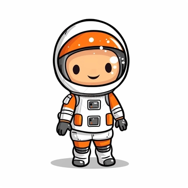 Astronaut clipart, cute, little, sweet, in suit of astronaut, isolated on white background, 4k, 2D, cartoon style,