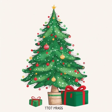simplified clipart single christmas tree with presents, decorated pine tree with christmas presents, christmas decoration, christmas decor, simple shapes, no lines, no outlines, clipart, featured on dribble, cartoon tree clipart, minimalist, computer vector graphic design clip art, watercolor illustration clipart, watercolour clipart, watercolor illlustration for kids and children, book illustration, print on demand image, PNG tranparent background