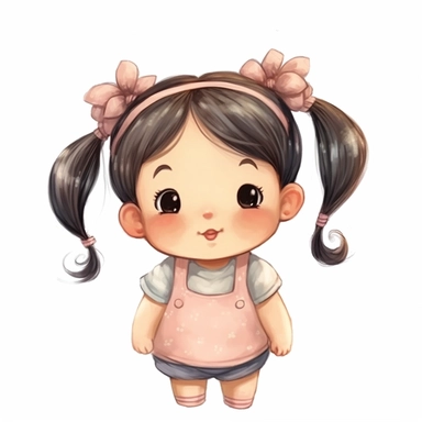illustration, cute girl, clipart, chubby baby, girl, funny pigtails