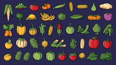 vegetables vector clipart vector vegetables cute animal collection, in the style of #screenshotsaturday, flat areas of color, flat color blocks, 1970–present, rough-edged 2d animation, lightbox, colorful animation stills