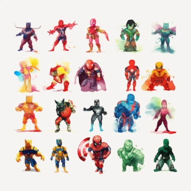 Marvel superheroes by Eric Carle, watercolor clipart, Sublimation graphics, 8k, single design, print on demand image, PNG transparent background