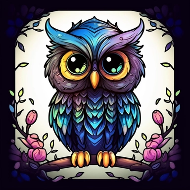 colorfull baby owl with lovely big eyes, cute, black color line, vector, clipart,