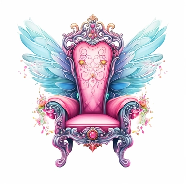Pastel Beautiful Fairy chair queen Clipart, Cartoon,hyper realistic, intricate detail, illustration style,high solution,on the white background