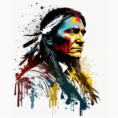 apache leader, clipart illustration, dark vivid colours, clean, crisp, smooth, with white background