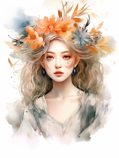 A confident girl with rich facial expressions, teary-eyed，Chinoiserie, Watercolor painting, rich colors, clean background, clipart png, photorealistic, watercolor, digital painting, WHITE BACKGROUND, fantasy style, realistic, painting, 8k, ultra details,