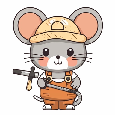 clipart cute kawaii mouse, carpenter, sticker design, vector, svg, white background,