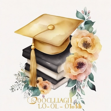Gold Graduation Cap Watercolor College High School Graduation Clipart Flowers Graduate Gift Graduation Books Commercial Use Illustration PNG