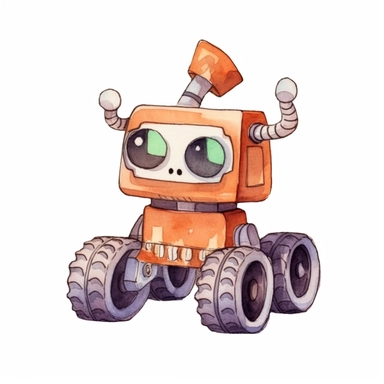 a simple watercolor children clipart illustration of mars rover, comfy design for nursery decor, using pastel watercolor, in the style of die-cut sticker, use white background