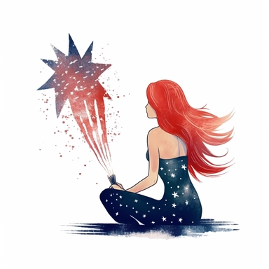 usa flag mermaid watching fireworks. clip art style. on a white background