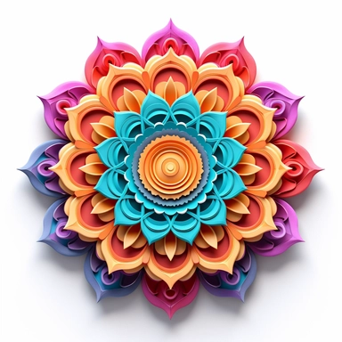 3D mandala clipart, vibrant chakra colors, on white background