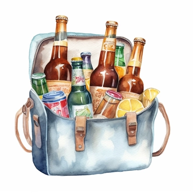 fridge bag with beers clipart illustration watercolor detailed white background 8k