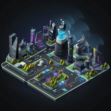 isometric perspective, game sprite, futuristic city park concept, gaming asset, sci-fi, fun, creative, cartoon, clipart, hyper-detailed, black background,