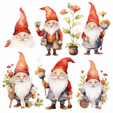 Gnome watercolor clipart set white background