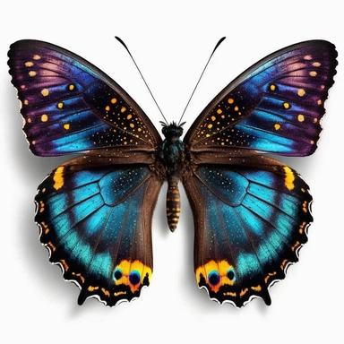 Best Colorful, a Butterfly Clipart, black Butterfly Png, exotic butterfly, vibrant colours, white background, no text, one butterfly, front look