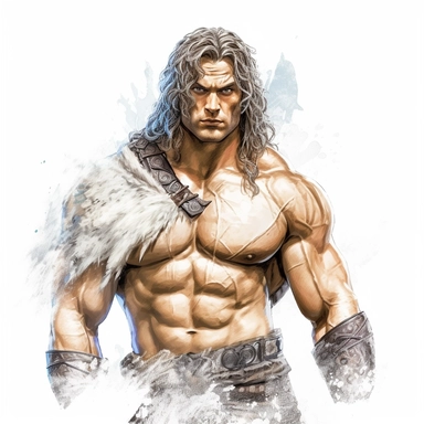 beautiful stunning handsome vintage barbarian d&d male character, paint art style, clipart, white background, superrealistic, one of a kind