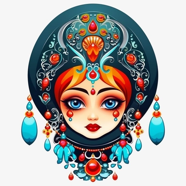 an evil woman in a russian traditional dress royaltyfree clipart, in the style of adorable toy sculptures, distinctive noses, colorful graffiti-like, babycore, elaborate, made of crystals, pattachitra