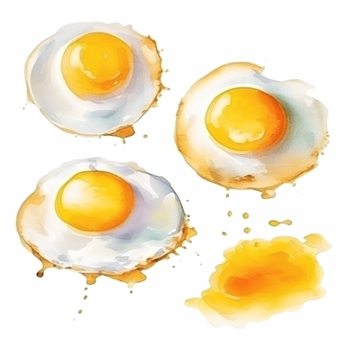 realistic fried eggs watercolor clipart on white background