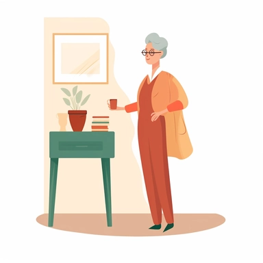 vector design, image the teacher is standing, behind the back is a chalkboard, side table with books, a close shot, flat modern illustration, clipart, white background, soft gradient transition, in the style of warm color palette, natural pastel colors, in bed red and yellow, object portraiture specialist, uniformly staged images, animated illustrations