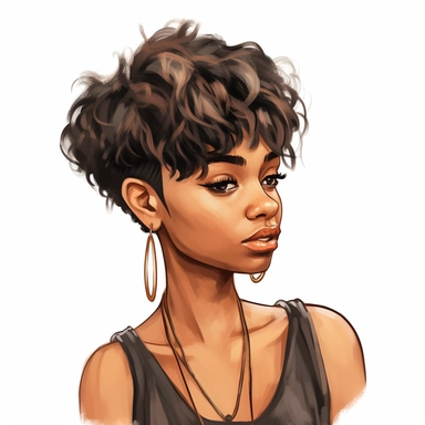Black Woman Clipart, Pixie haircut girl PNG, Black Girl, Short Pixie hairstyle Black Woman, African American Girl Hand Drawn Art Style PNG, Printable Artifacts, Black