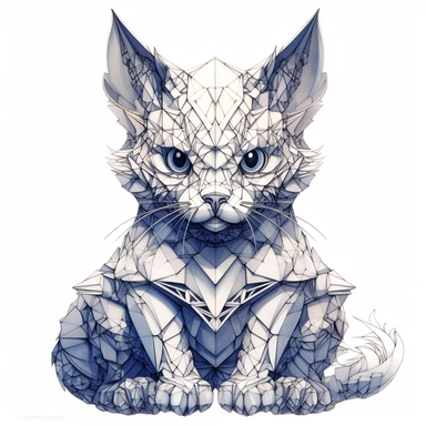 sweet Maneki-neko, Domestic Shorthair, origami paper In the style of Brian Froud & Alan Lee, leather texture textured, clipart, complex design, dreamy color, white contour, white background only