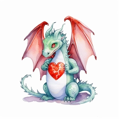 Dragon Holding Heart Watercolor Sublimation Clipart, Clipart, white background, no watermark, no text, no word,