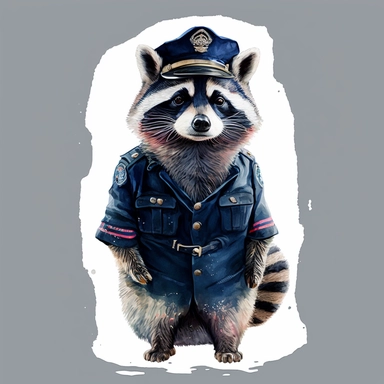 Stylish funny Raccoon in Enlisted Navy Dress Blue Uniform, full body, colorful waterpaint Clipart, watercolor, high-quality illustration, professional raster graphic, white background, Studio Lighting, ultra-detailed, 8k