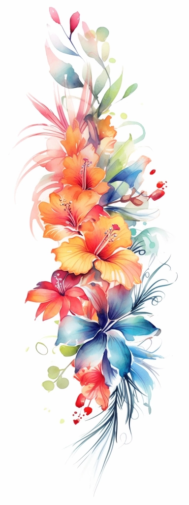 watercolor christmas flower border, clipart isolated on clear white background, bright colors, boho, lithograph, 32k uhd, textural