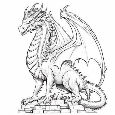 full body dragon clipart in clear black and white for adult coloring book
