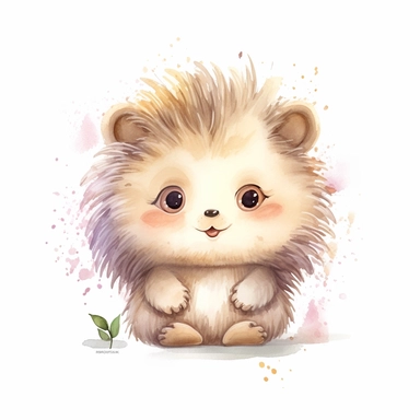 watercolor adorable kawaii baby porcupine character kawaii, isolated, kawaii,digital art,detailed, concept,art,8k,hd,on white background,clipart
