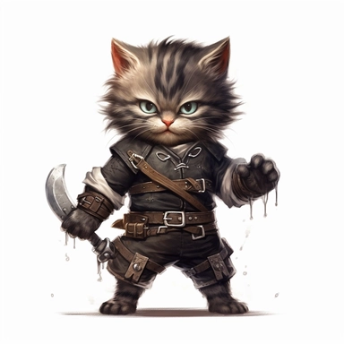 Adorable cute fantasy baby cat dressed like blacksmith standing in dynamic pose,front view,fullbody,sharp through out,happy expression, nursery art, clipart image, lineart image, white background, very detailed, 8k, composition wide shot