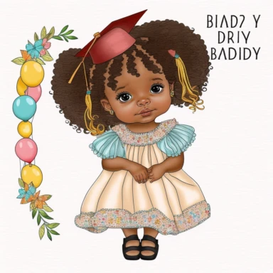 clipart, transparent background, baby girl diva, kindergarten graduation, 300dpi