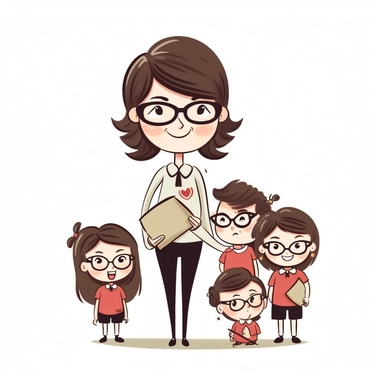 cute , adorable teacher clipart , different size, cartoon, on white background.