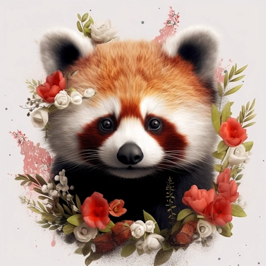 lashes, super lovely, nursery, close-up of an panda, flower. The red panda has fluffy fur with black markings, large ears, and bright eyes. It is standing on top of a white background. vintage clothing hyper realistic 8k clipart*