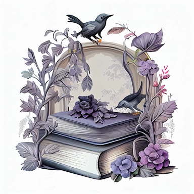 Fantasy periwinkle grey and black vintage book room clipart on a white background, an illustration of by Annabel Kidston, shutterstock contest winner, generative art, detailed painting, digital illustration, photoillustration isolated on white background, digital watercolor
