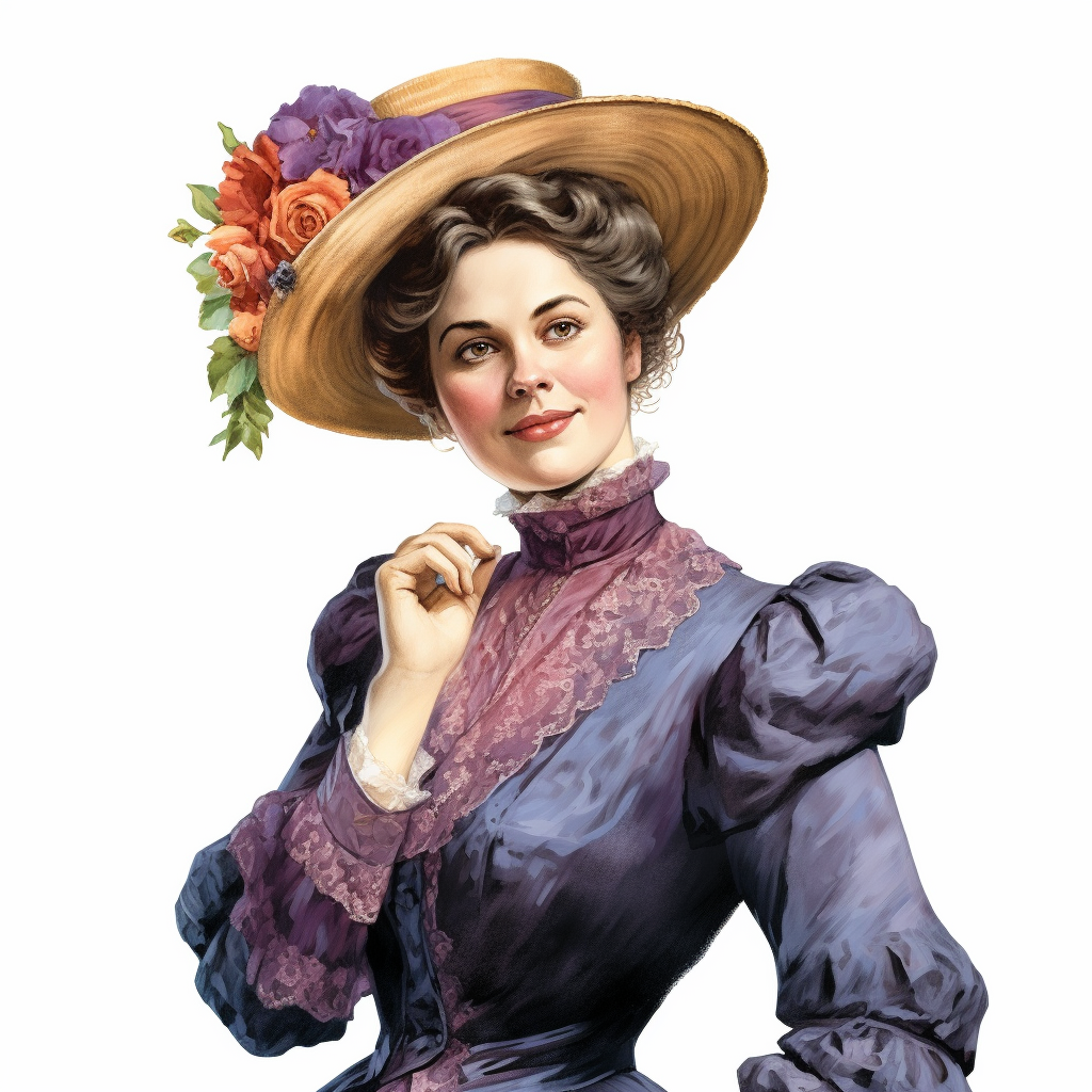 Victorian characterlady looking innocent, vintage clipart, in vibrant ...