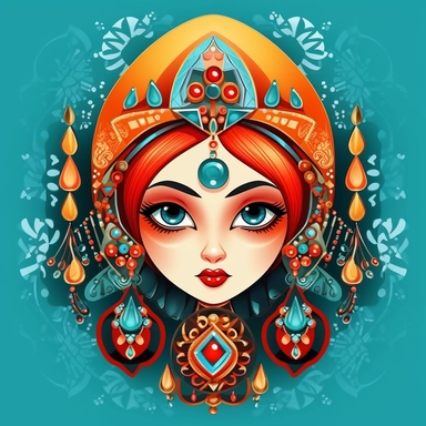 an evil woman in a russian traditional dress royaltyfree clipart, in the style of adorable toy sculptures, distinctive noses, colorful graffiti-like, babycore, elaborate, made of crystals, pattachitra