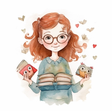 school teacher, watercolor, doodle, fable, child book, clip art, transparent background, 300 dpi, nursery illustration, minimalist, vector illustration, optimistic