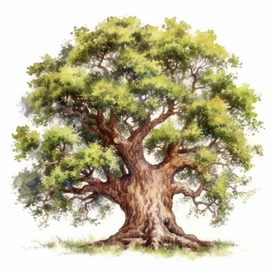 watercolor old fairly oaktree clipart, style of Pieter Wagemans, Isolated on white background,