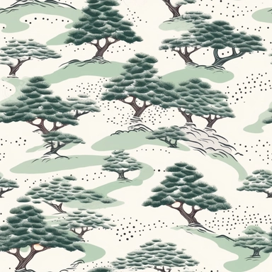 Greeting Pine on Mount Huangshan Mountain, evenly distributed, vector graphics, illustrations, screen printing, tiled,Abstract,Sparse,childlike,water clipart,cute dreamy,repeat, vector illustration,on white background