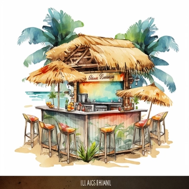 Beach Bar Clipart PNG, Watercolor Tropical Vacation Sublimation