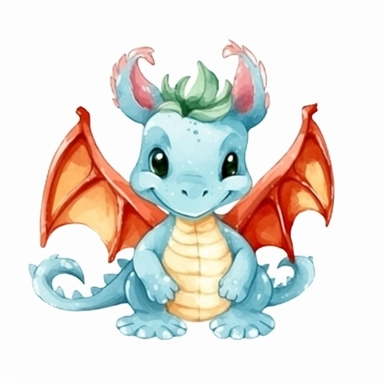 watercolor dragon christmas character clipart on white background, watercolor bright high resolution
