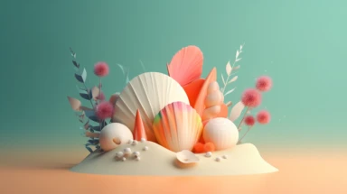 3d abstract summer nature beach object clipart with Gradient Color Overlay Background, minimal, soft color, artistic, high resolution, 8K, Canon 5d Mark IV 35mm IS F1.4 lens,