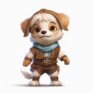 Adorable cute fantasy baby dog dressed like rune farmer standing in dynamic pose,front view,fullbody,sharp through out,happy expression, nursery art, clipart image, lineart image, white background, very detailed, 8k, composition wide shot