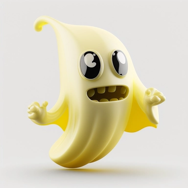 3D banana ghost Cartoon clipart mascot,transparent background, 128K,supermega pixel, insane detail, hyper detailed,huge details, UHD, 8K