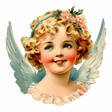 Vintage 1920 Portrait Shot View Of a Happy child head with Angel Wings Behind it Illustration , in the style of late 19th century, Chromolithograph, 1920s Illustration, Vintage, Chromolithograph, Colorful, Antique, Ephemera, Clipart, 8k, Isolated on white